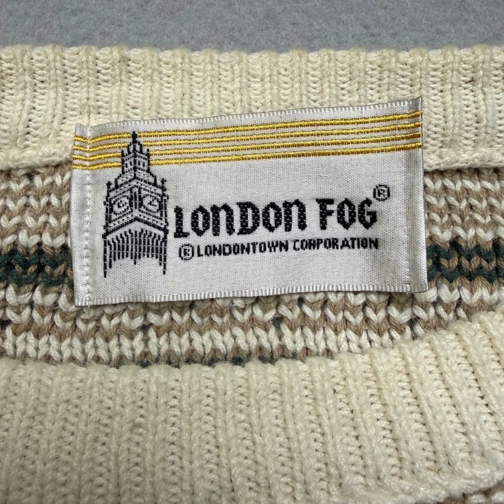 London Fog Sweater Mens XL Multi Fair Isle Geometric Knit Crewneck Vintage